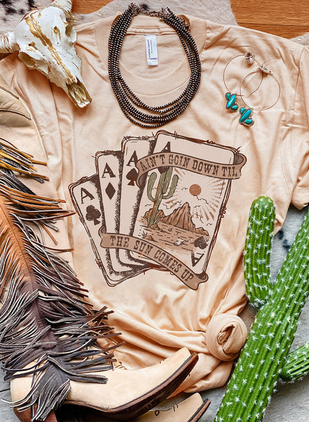 Khaki Western Poker Cards Graphic T Shirt