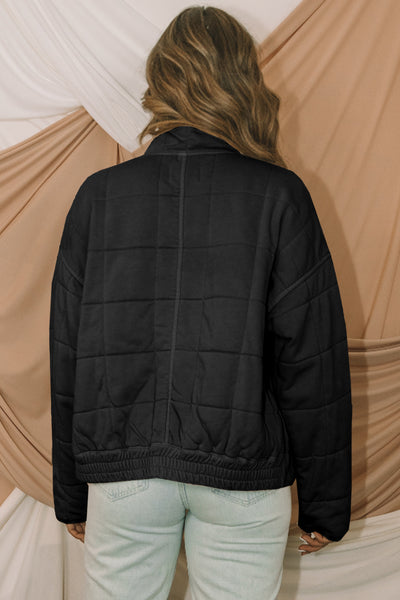 Black Zip-Up Pocket Quilted Jacket