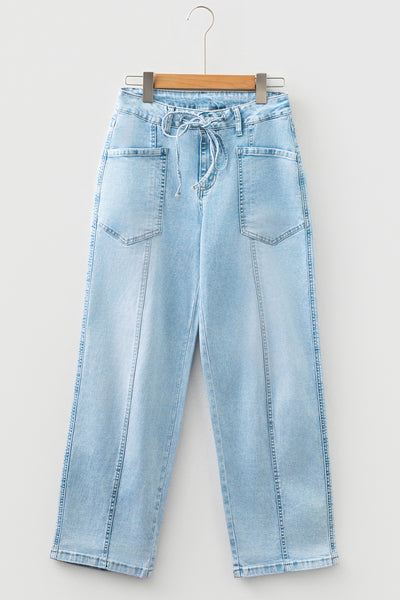 Myosotis Exposed Stitch Detail Drawstring Barrel Jeans