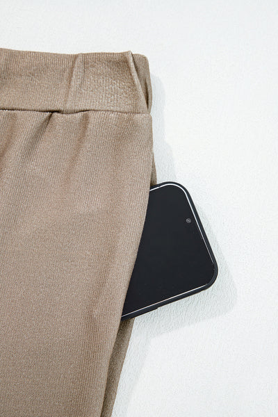 Khaki Retro Star Print Loose Long Sleeve Drawstring Wide Leg 2pcs Lounge Set