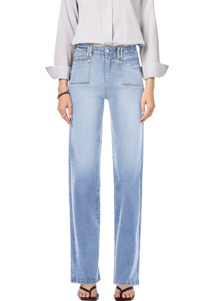 Beau Blue Loose Straight Leg Cropped High Waist Jeans