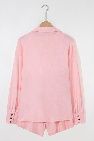 Light Pink 3 Pcs Crop Tank Top Shorts with Cardigan Lounge Set