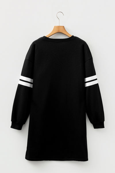 Black Varsity Contrast Banded Sleeve Shift Sweatshirt Dress