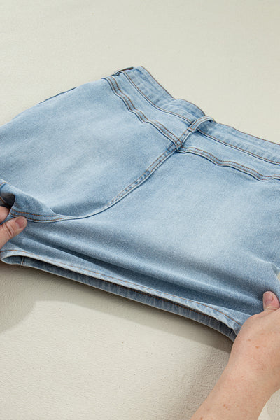 Beau Blue Bow Detail Denim Shorts with Pockets