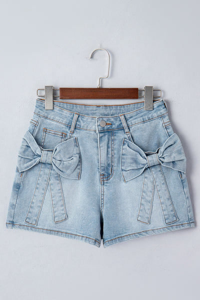 Beau Blue Bow Detail Denim Shorts with Pockets