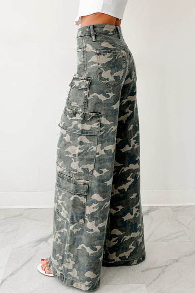 Green Camo Cargo Wide Leg Pants
