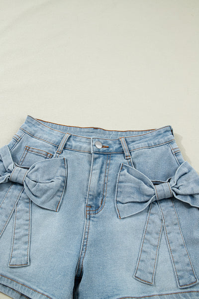 Beau Blue Bow Detail Denim Shorts with Pockets