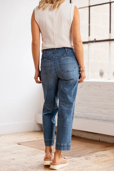 Sail Blue Exposed Stitching Straight Jeans