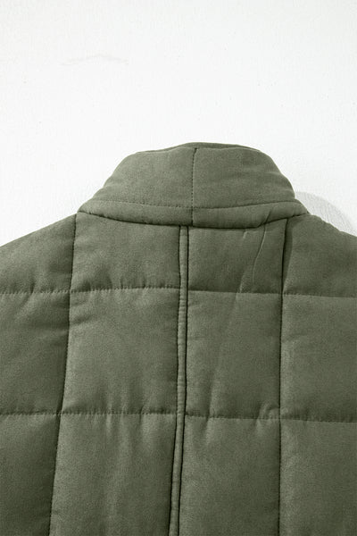 Green Zip-Up Pocket Quilted Jacket